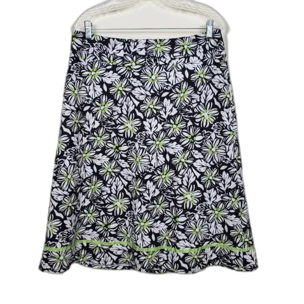 Cato Floral Linen Blend Skirt Black White Womens Size 12 Knee Length Office